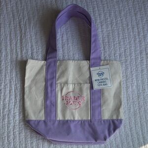 TRADES JOES Purple and Cream small Canvas Tote Bag